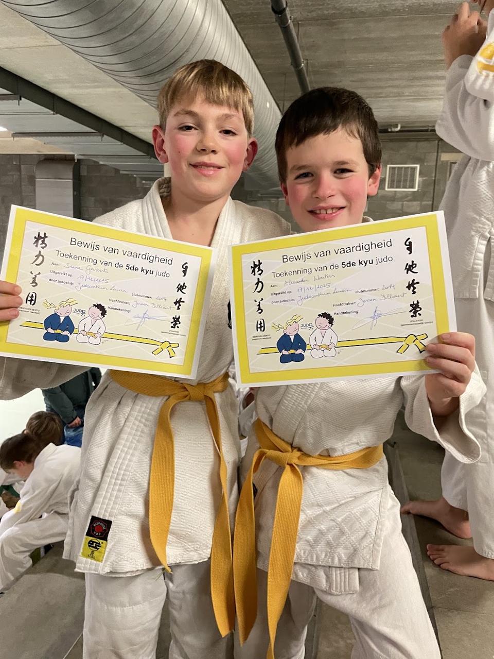 Alexander receiving his yellow belt in Judo, Judoclub Leuven 2025