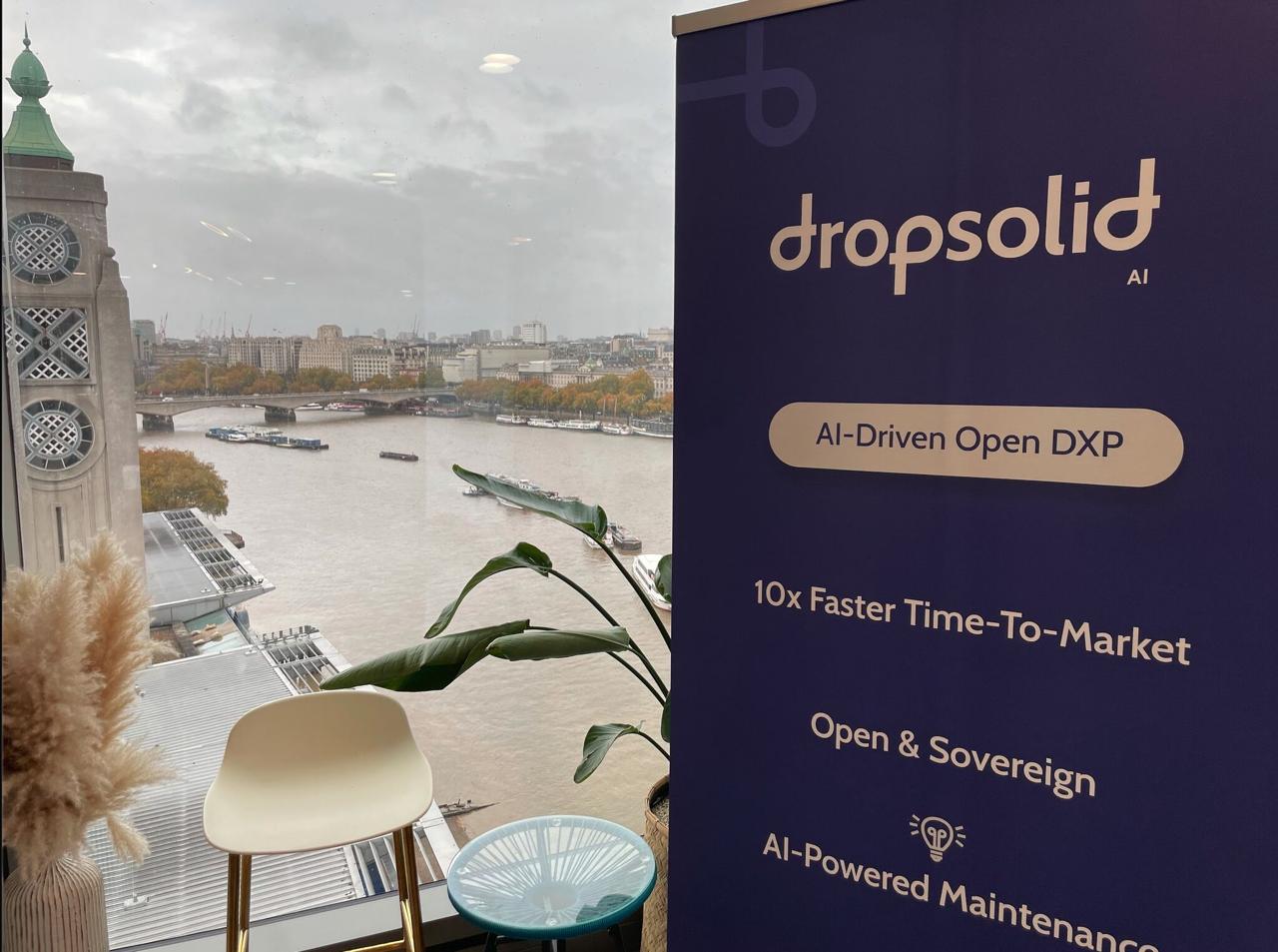 Dropsolid AI - AI-Driven Open DXP banner with Thames view from Sea Containers